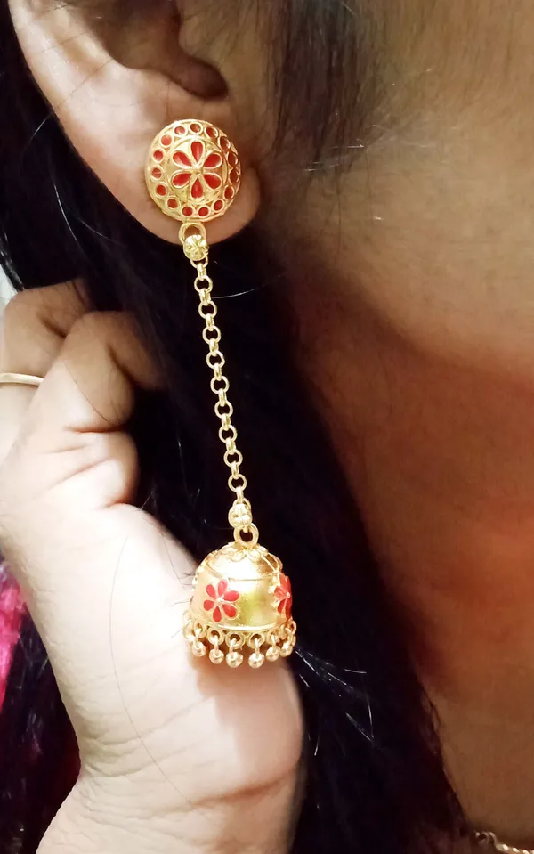 Assamese_Traditional_Copper_Gold_Plated_Red_Colour_Hoop_Earring_For_Girls_&_Women